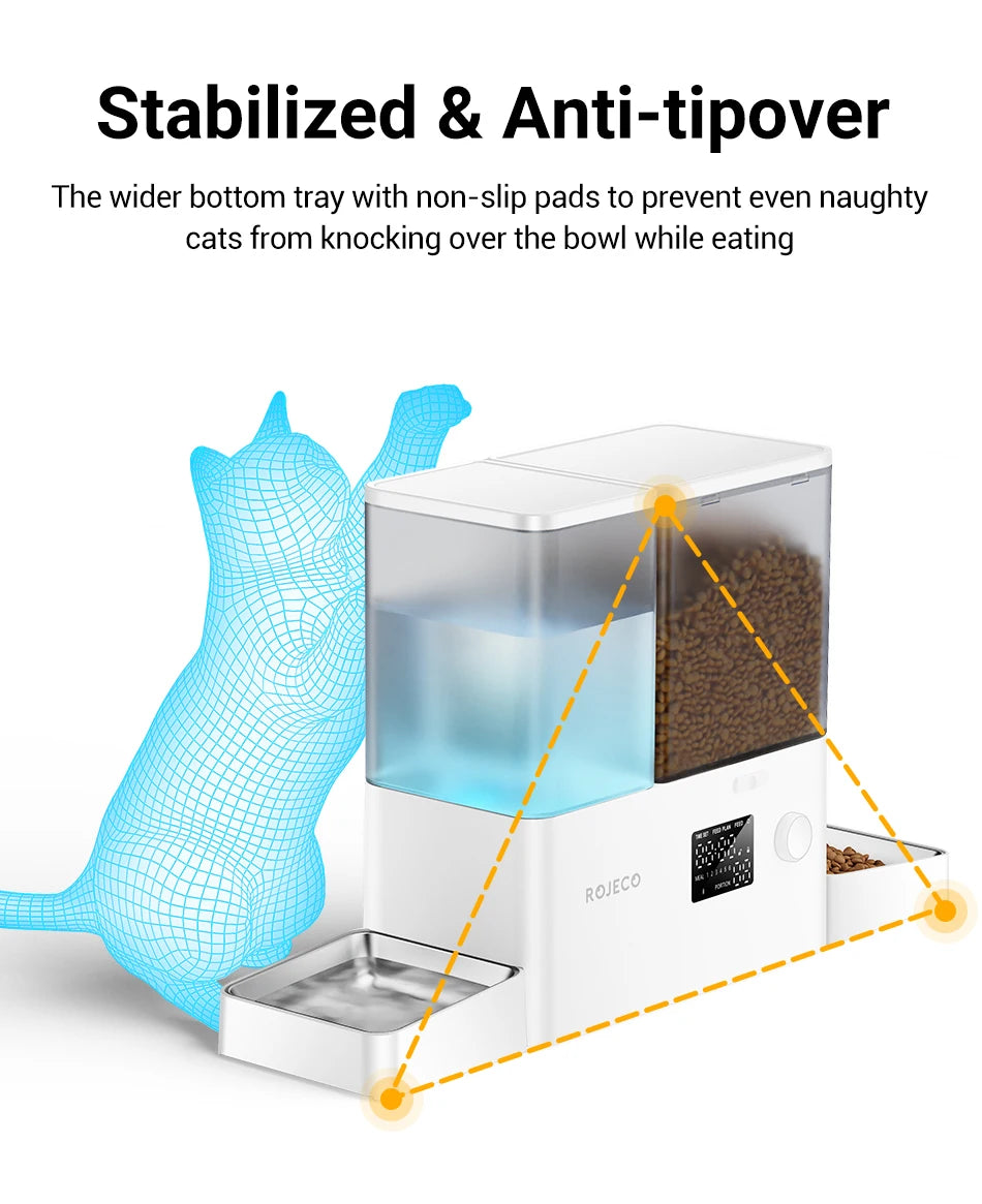ROJECO 2In1 Automatic Pet Feeder Gravity Water Fountain 8.5L Button Version Auto Cat Kibble Dispenser with Water Refill Drinker - Image 16