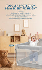Light gray IMBABY baby playpen by Nova Mart with pull ring and ball box, providing a safe and spacious environment for infants.