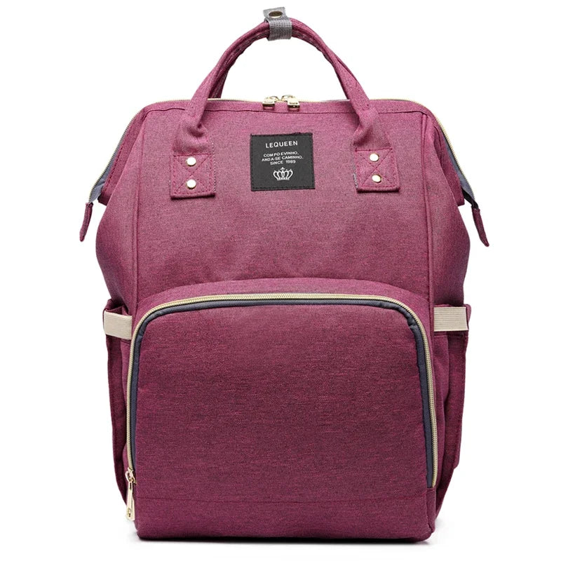 Large capacity Lequeen mummy diaper bag backpack by Nova Mart with multiple compartments for travel and daily use.