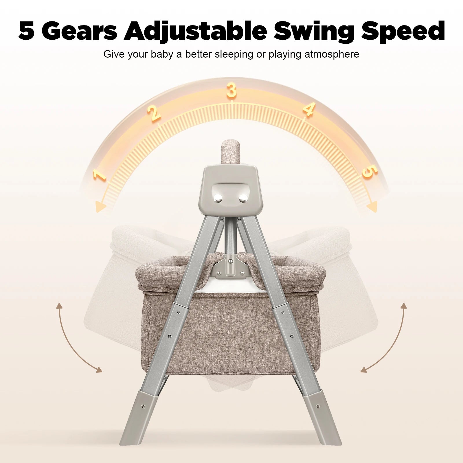 Nova Mart electric baby cradle swing with Bluetooth and remote control, designed for infants 0-36 months, showing the swing and control panel.