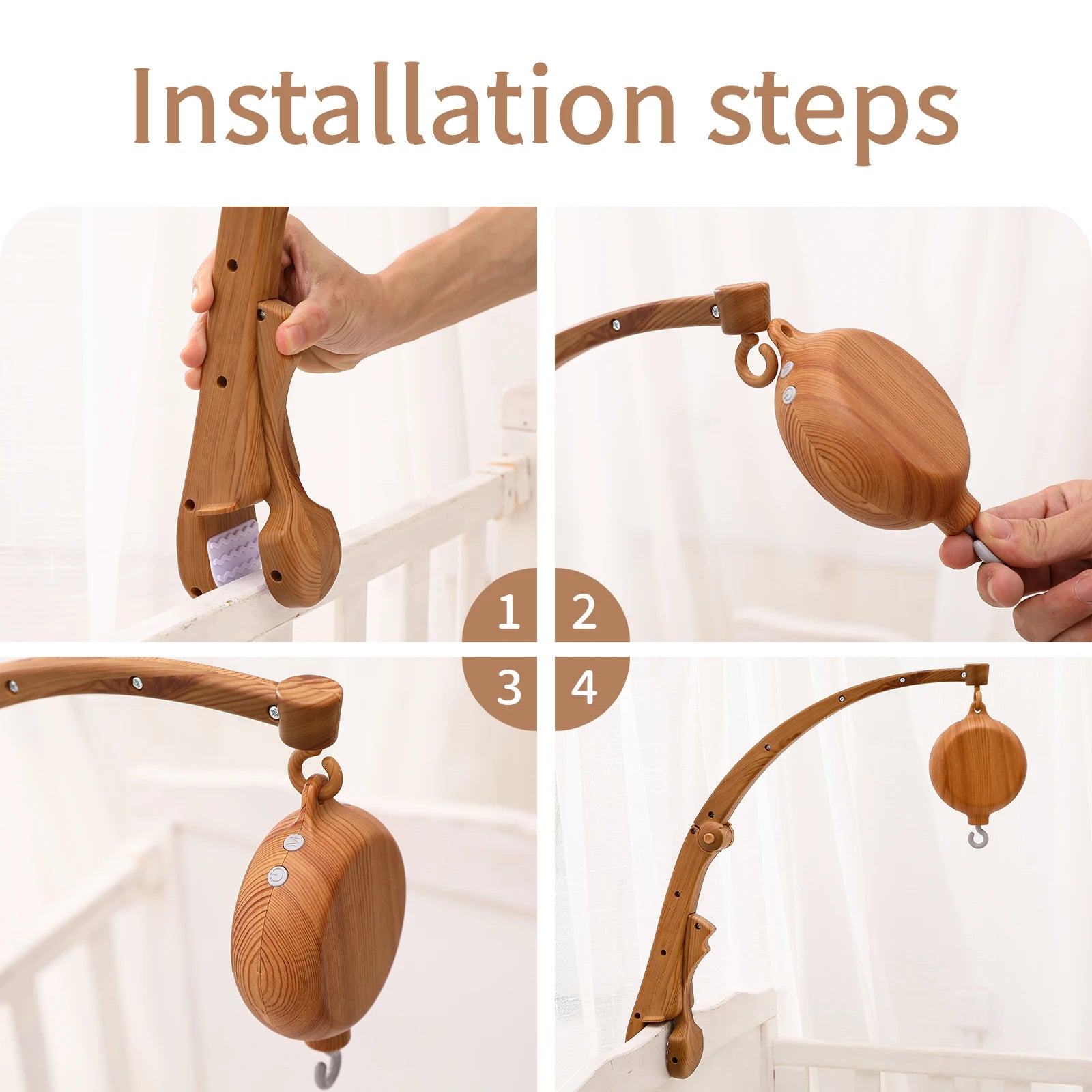 Nova Mart DIY baby crib bed bell holder arm with rotating music box, designed for safe, fun baby toys in cribs.