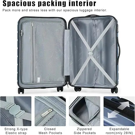4-Piece ABS Hardside Spinner Luggage – 360-degree Spinner 4 Sizes