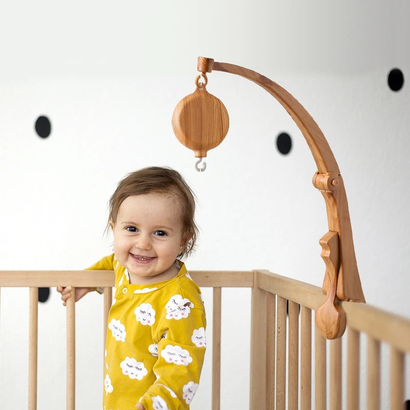 Nova Mart DIY baby crib bed bell holder arm with rotating music box, baby toy accessory for crib decor and soothing melodies.