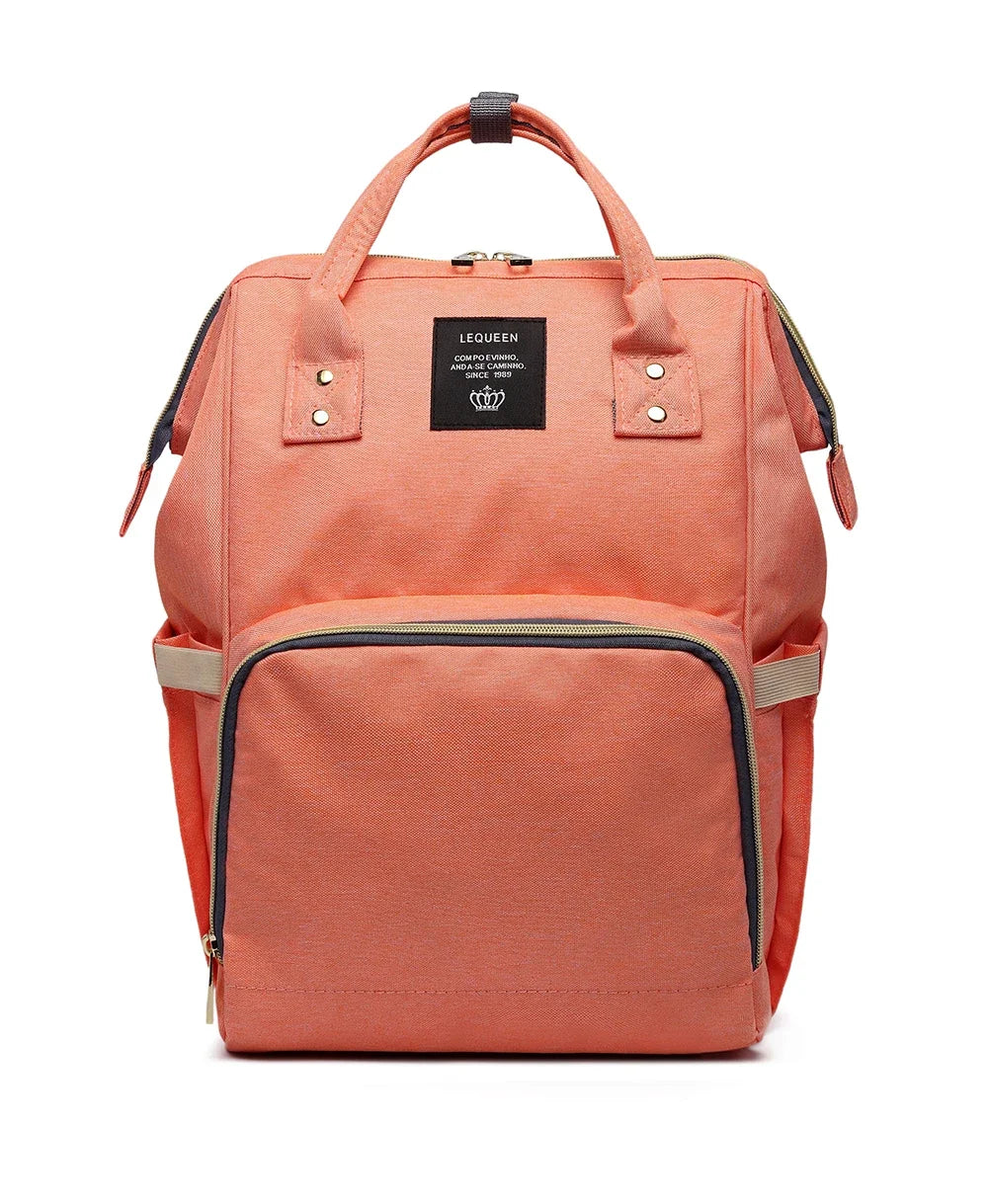 Large capacity Lequeen mummy diaper bag backpack by Nova Mart, designed for travel with multiple compartments and stylish appearance.