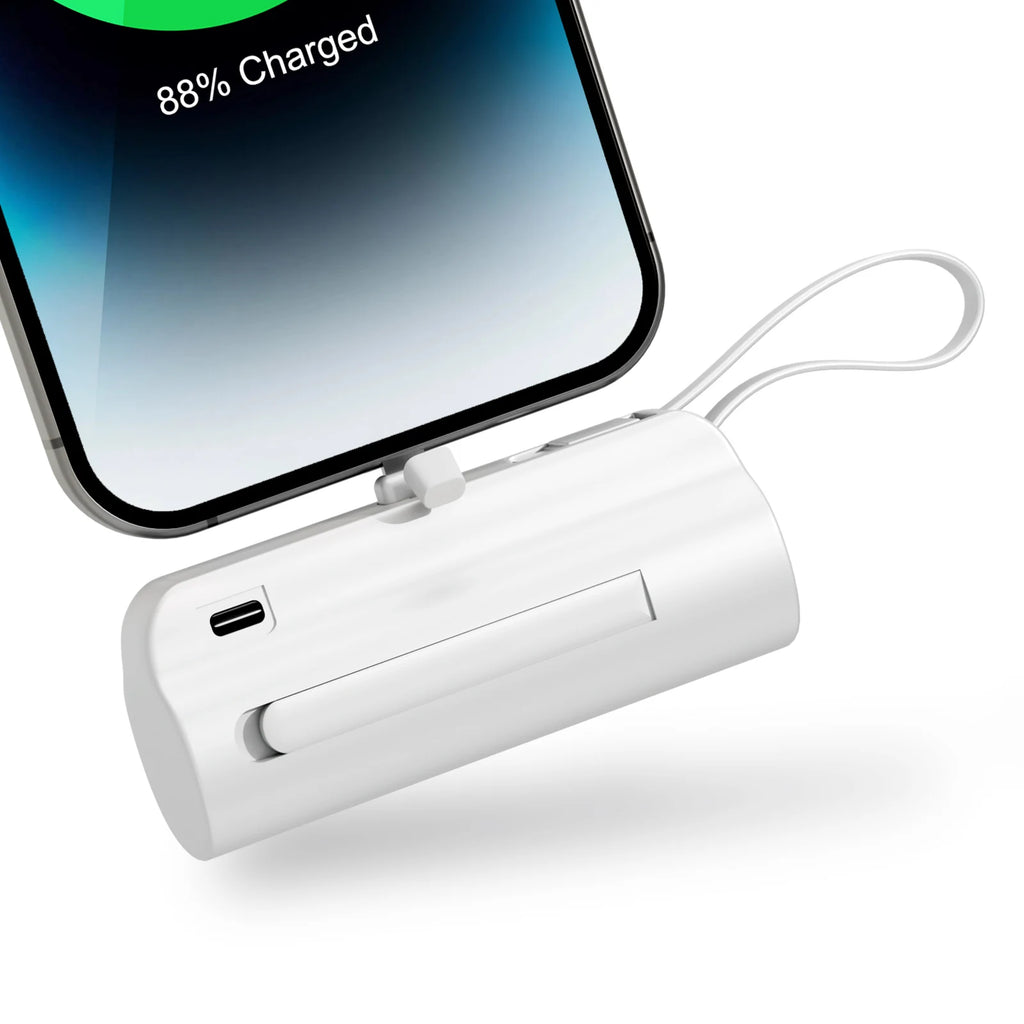 Mini Capsule Power Bank 4500mAh by Nova Mart with dual USB-C ports, compatible with iPhone and Android devices.