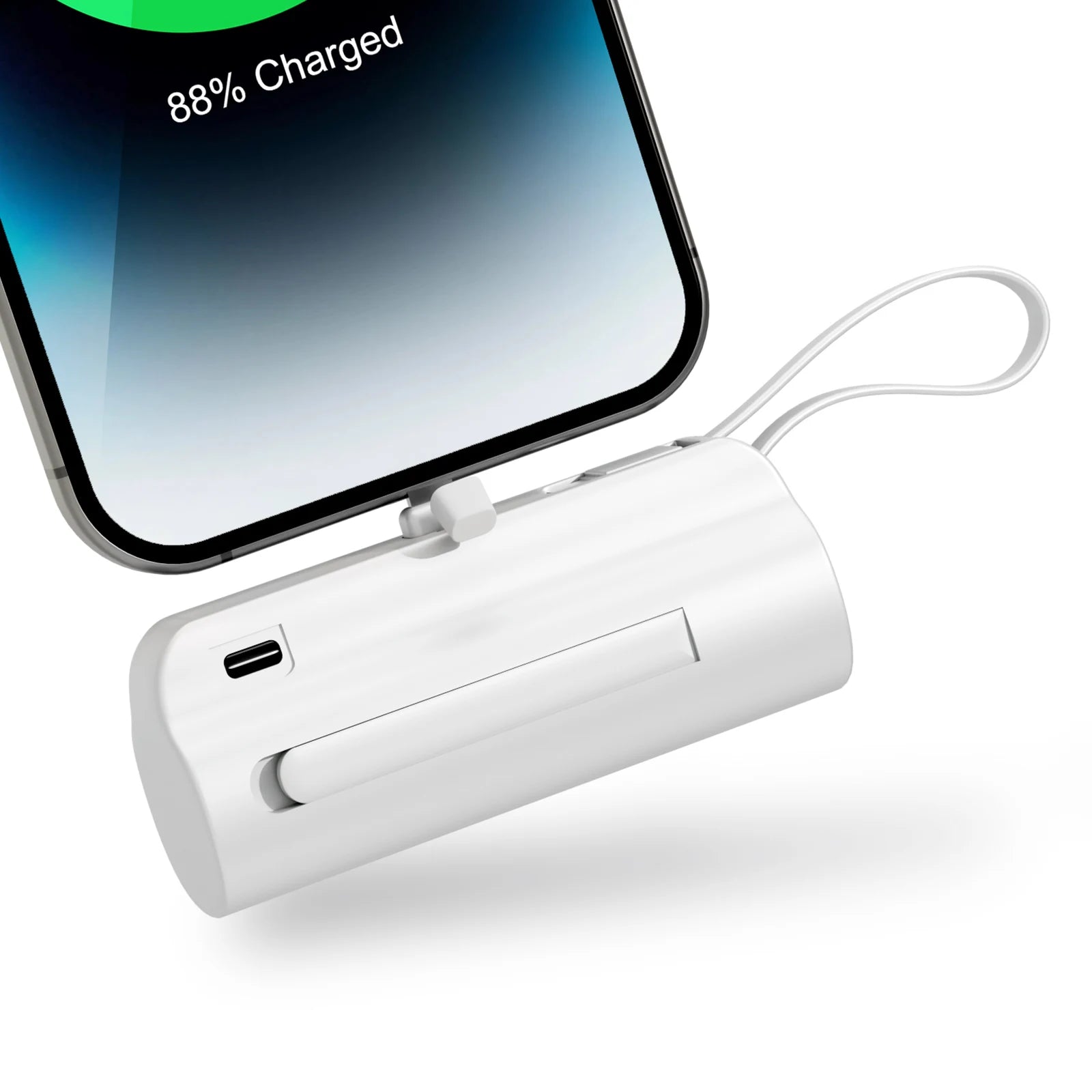 Mini Capsule Power Bank 4500mAh by Nova Mart with dual USB-C ports, compatible with iPhone and Android devices.