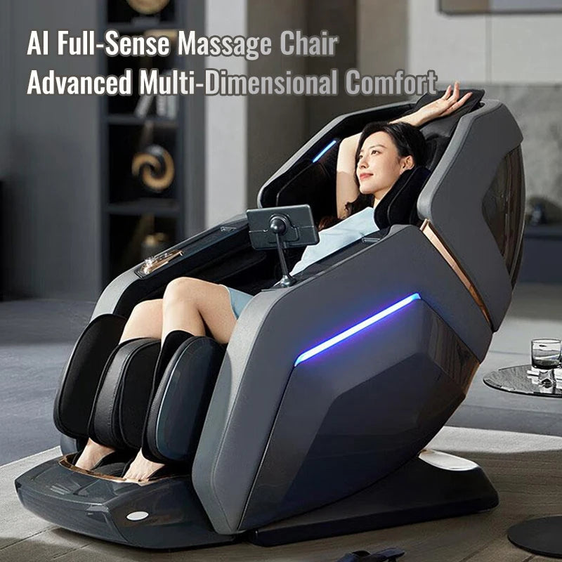 Nova Mart 4D Zero Gravity Massage Chair with voice control and Bluetooth, showcasing plush upholstery and sleek modern design.