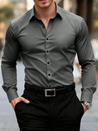 Men's red formal dress shirt with long sleeves, stylish and fitted, from Nova Mart, perfect for professional or formal occasions.
