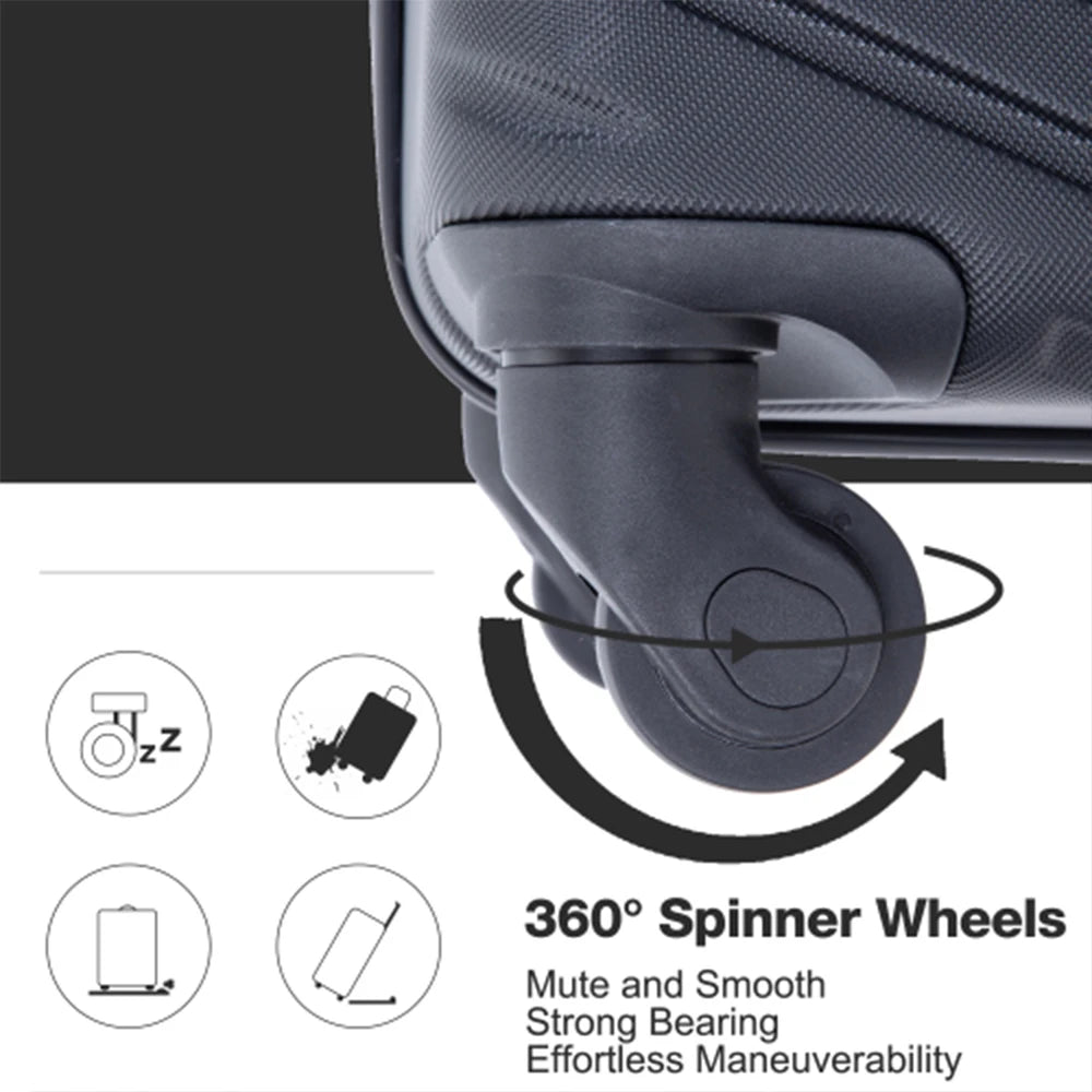 Four-piece ABS luggage set with TSA locks by Nova Mart, includes carry-on and checked suitcases, durable and secure travel gear.