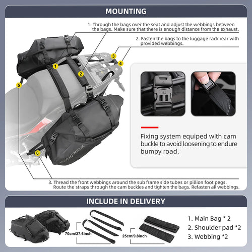 Rhinowalk 100% Waterproof Motorcycle Pannier Saddle Bags – 100%