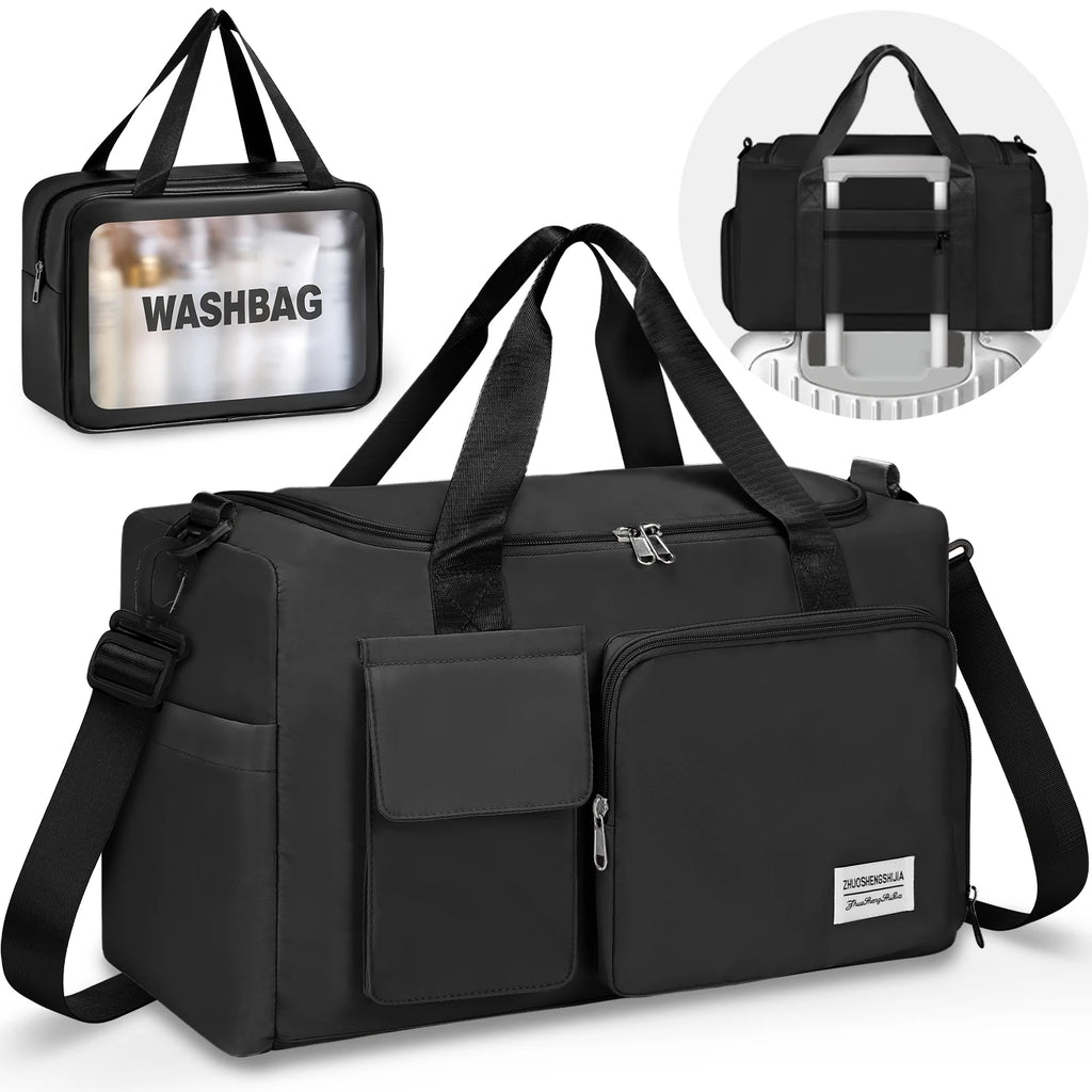 Waterproof Nova Mart sports duffel bag with dry and wet separation, shown with handles and adjustable shoulder strap.