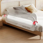 Adjustable Nova Mart IMBABY Baby Bed Rail Guard safety barrier with mesh sides for anti-fall protection in a nursery setting.