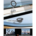 Adjustable magnetic car phone holder by Nova Mart mounted on a dashboard, showing secure grip and flexible viewing angle.