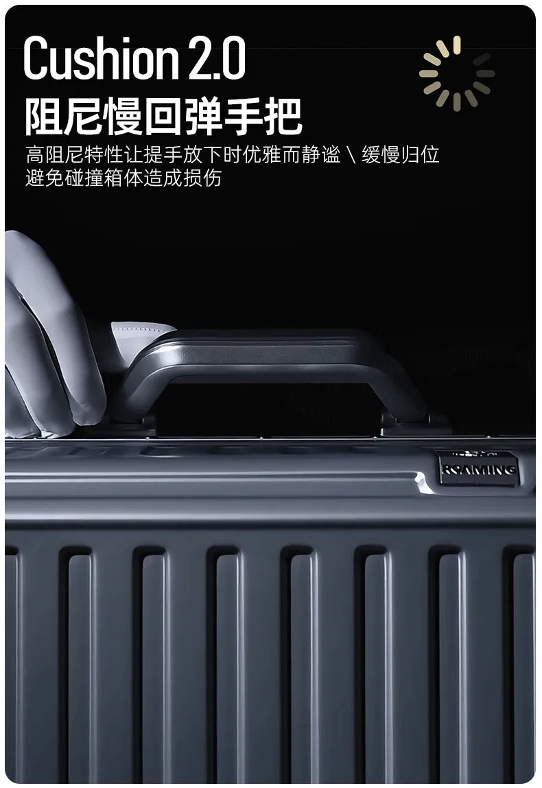 Aluminum frame Nova Mart hardcase luggage with universal wheels showing a sleek, durable travel suitcase on a plain background.
