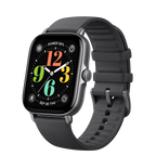 Amazfit GTS 4 Mini smartwatch showing a colorful fitness tracking display on a wrist with a black band.