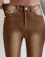 American Retro brown straight-leg denim jeans by Nova Mart, showing front view of classic straight-cut denim pants.