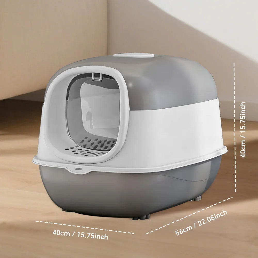 Nova Mart antibacterial enclosed cat litter box with odor lock, featuring a sleek design and easy access for pet care.