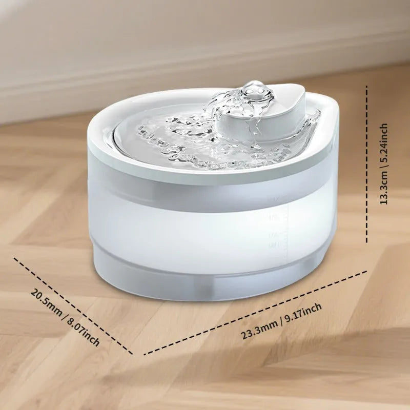 Automatic pet water fountain by Nova Mart, 2.5L USB-powered dispenser for cats and dogs with flowing water.