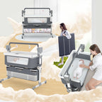 Nova Mart automatic rocking baby bassinet with remote control, wheels, and soft fabric for soothing infant comfort.
