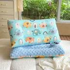 Baby sleep pillow from Nova Mart with soft cotton fabric, featuring a cute cartoon design, removable and washable for baby bedding.