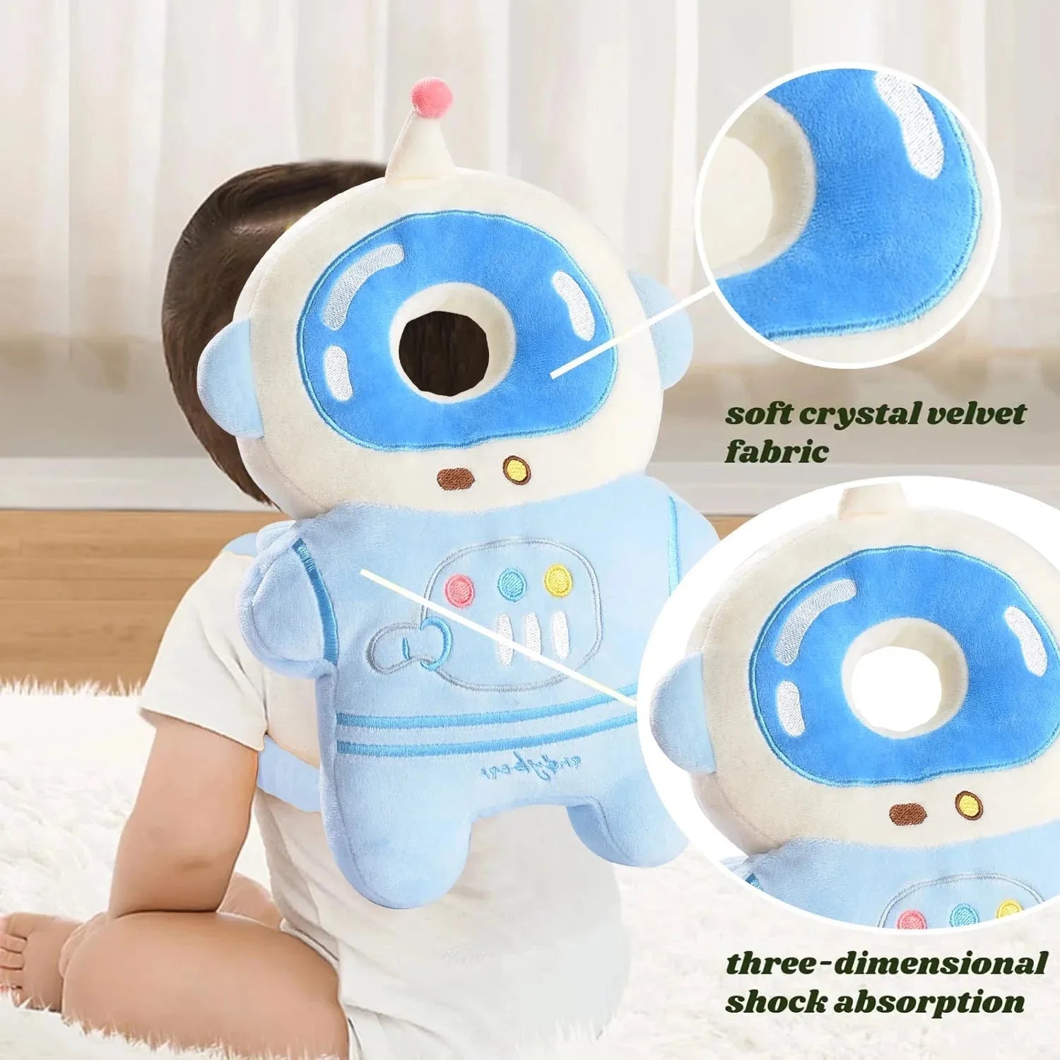 Baby safety head protector backpack by Nova Mart with soft safety pad for baby walkers, designed to protect baby's head during play.