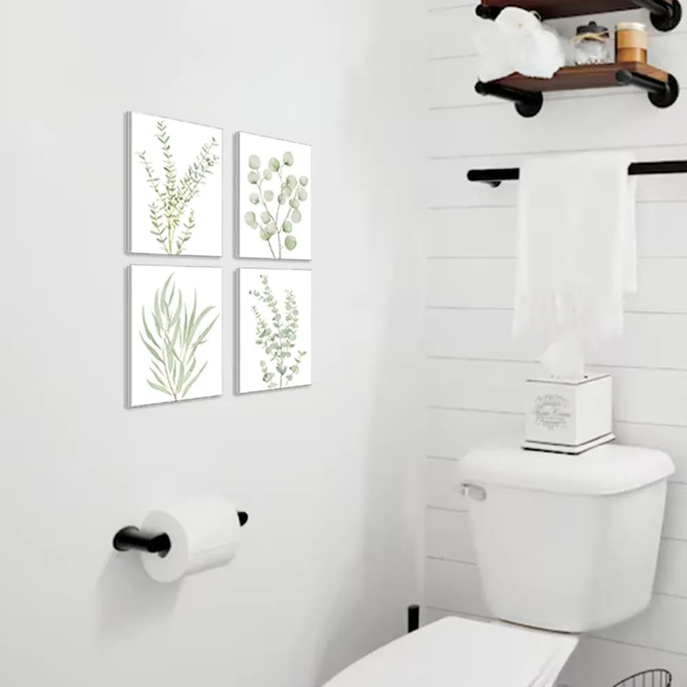 Set of four framed botanical plant canvas wall art prints in boho style, 8x10 inches, for home decor.