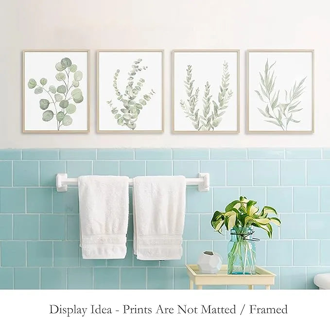 Set of four framed botanical plant canvas wall art prints, 8x10 inches, in boho style for home decor from Nova Mart.