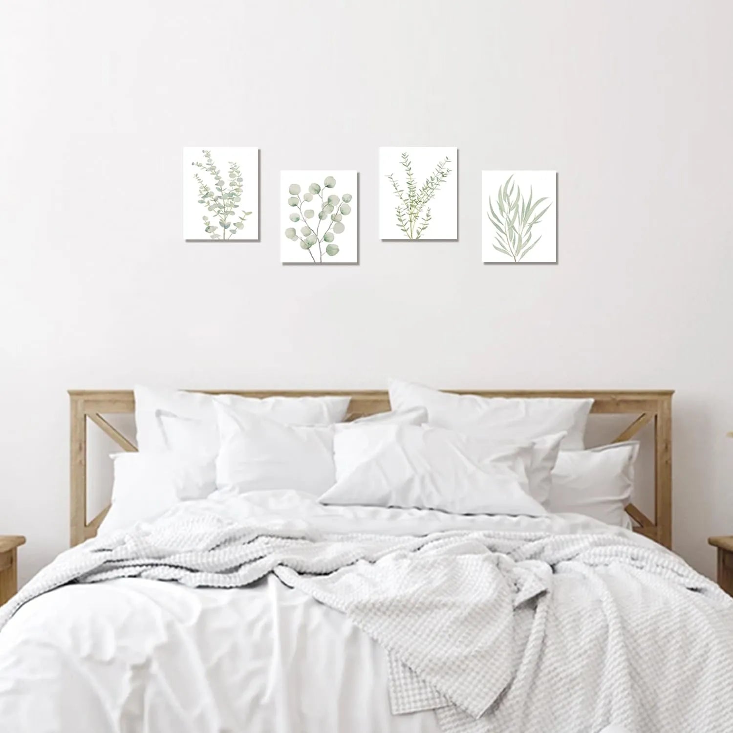 Set of four botanical plant canvas wall art prints in boho style, 8x10 inches, framed home decor by Nova Mart.