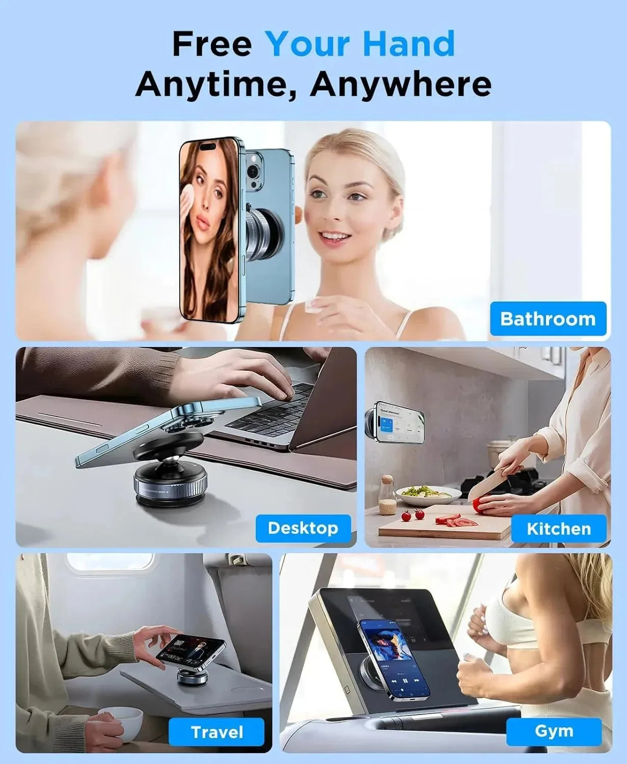 Nova Mart car phone holder with 360° adjustable mount, vacuum suction, and 20X magnetic grip for secure smartphone hold in vehicle.