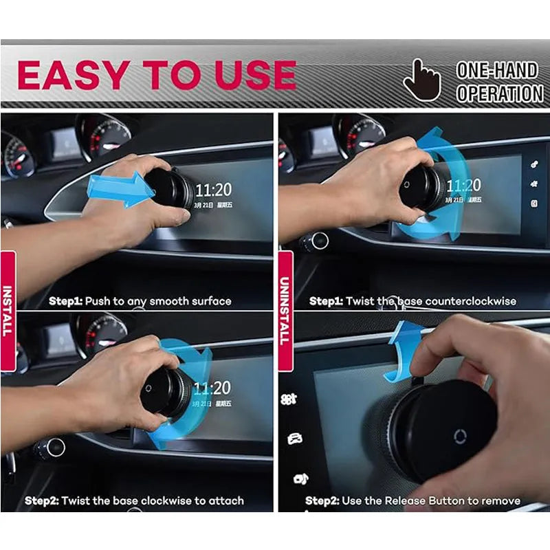 Nova Mart car phone holder with 360° adjustable suction mount and magnetic attachment, designed for secure in-car use.