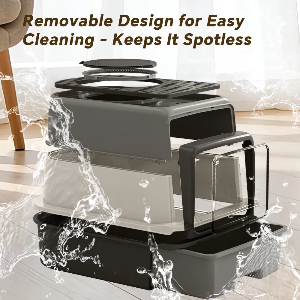 Nova Mart cat litter box with flip door, anti-splash design, and odour lock for clean and mess-free pet care.