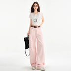 Cherry Blossom Wide-Leg Mop Jeans by Nova Mart featuring light wash denim and relaxed fit with wide legs.