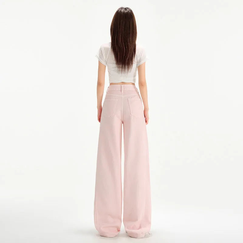 Cherry Blossom Wide-Leg Mop Jeans by Nova Mart, featuring relaxed fit and floral design, shown in a front view.