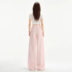Cherry Blossom Wide-Leg Mop Jeans by Nova Mart, featuring relaxed fit and floral design, shown in a front view.