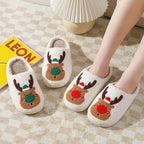 Nova Mart Christmas Elk home slippers with soft, cozy fabric and festive elk design, perfect for comfortable bedroom shoes.