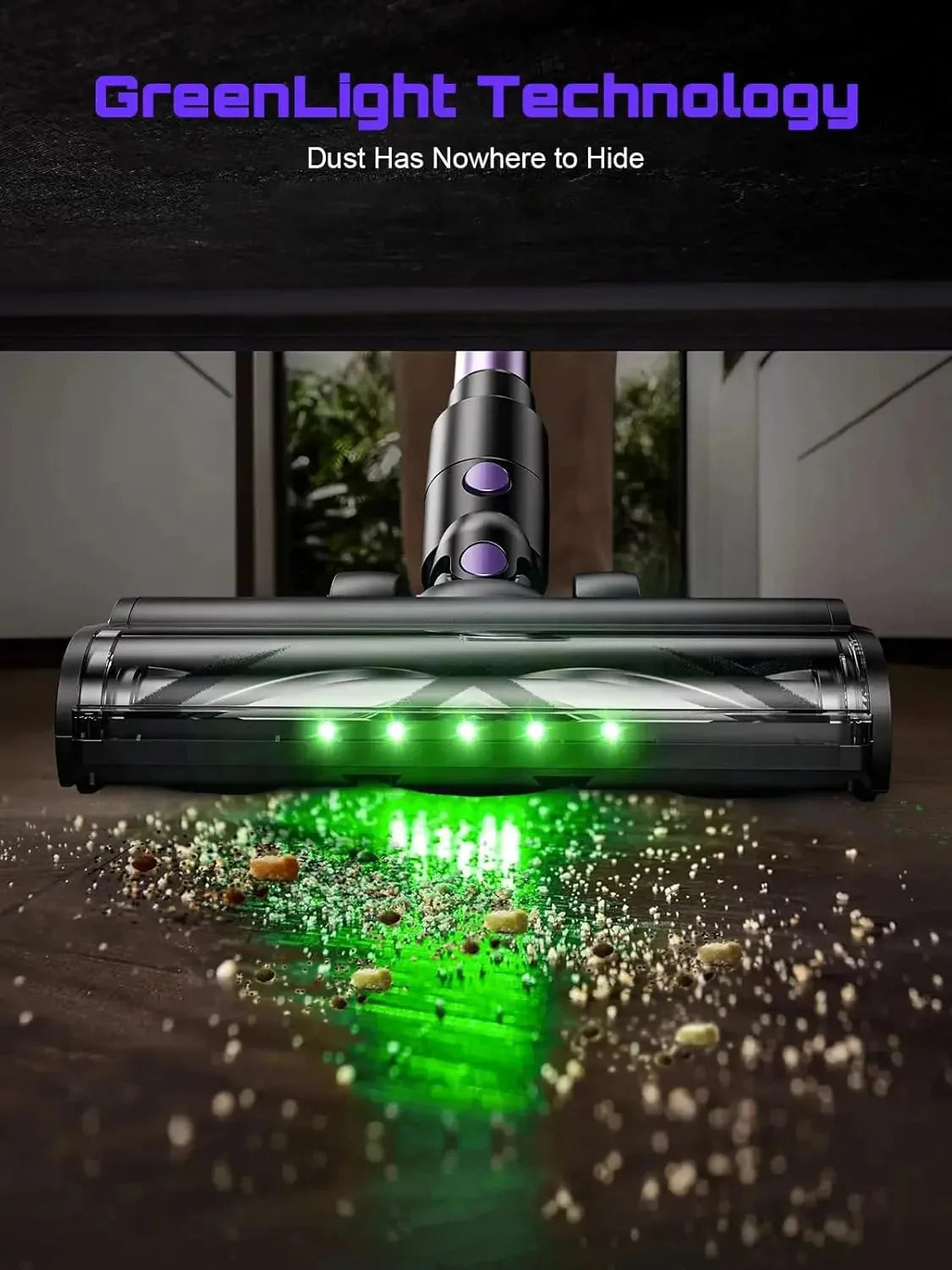 Nova Mart 10-in-1 cordless stick vacuum cleaner with 55Kpa suction and 500W motor, shown in a modern home setting