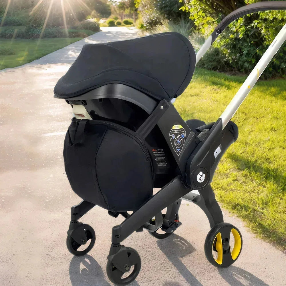 Nova Mart Doona & FooFoo stroller storage bag, 3-in-1 travel knapsack, with multiple compartments and adjustable straps for convenience.