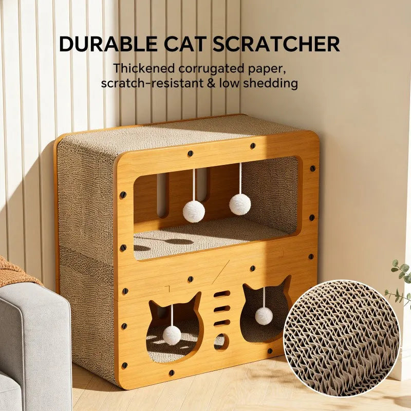 Double Cat Head Cat Scratcher Sofa by Nova Mart, 45cm double layer pet scratcher with comfortable sofa design for cats.