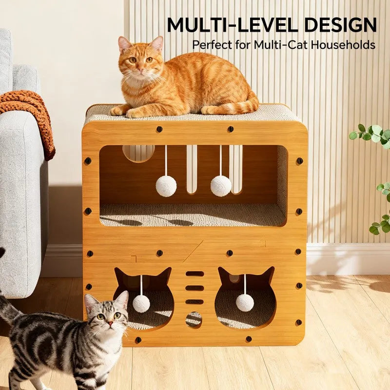 Double Cat Head Cat Scratcher Sofa by Nova Mart, 45cm double-layer pet scratcher with cushioned surface for cats.