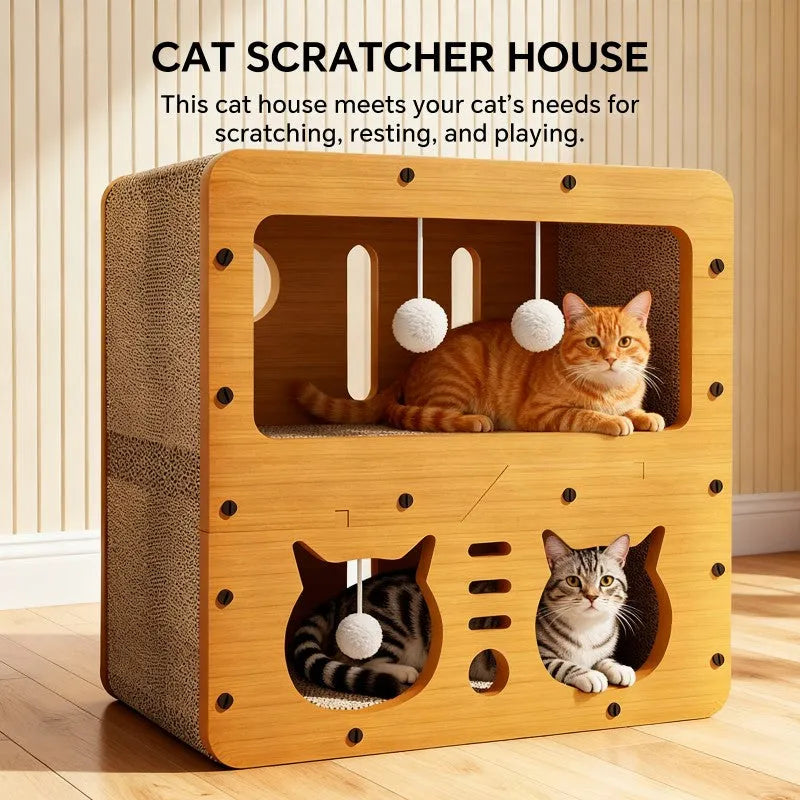 Double Cat Head Cat Scratcher Sofa by Nova Mart, 45cm double-layer pet care scratcher with a cozy sofa design for cats.