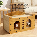 Large Nova Mart double door cat scratcher sofa in brown with two doors and cozy lounging space for cats, 56cm size.