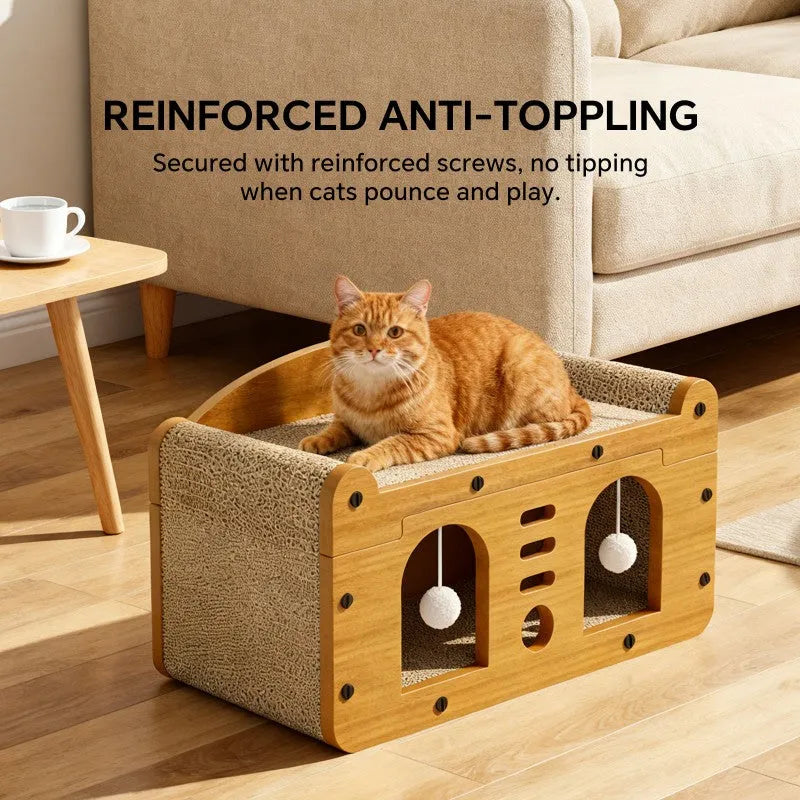 Large Nova Mart double door cat scratcher sofa in beige, featuring a cozy design and durable scratching surfaces for cats.