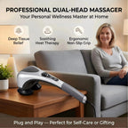 Dual-head electric massager with infrared heat and speed control by Nova Mart, showing the sleek device with control buttons.
