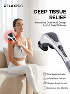 Dual-head electric massager with infrared heat and speed control from Nova Mart, showing the device with adjustable settings.