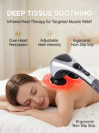 Dual-head Nova Mart electric massager with infrared heat and speed control, showing the massager's sleek design and functional features.