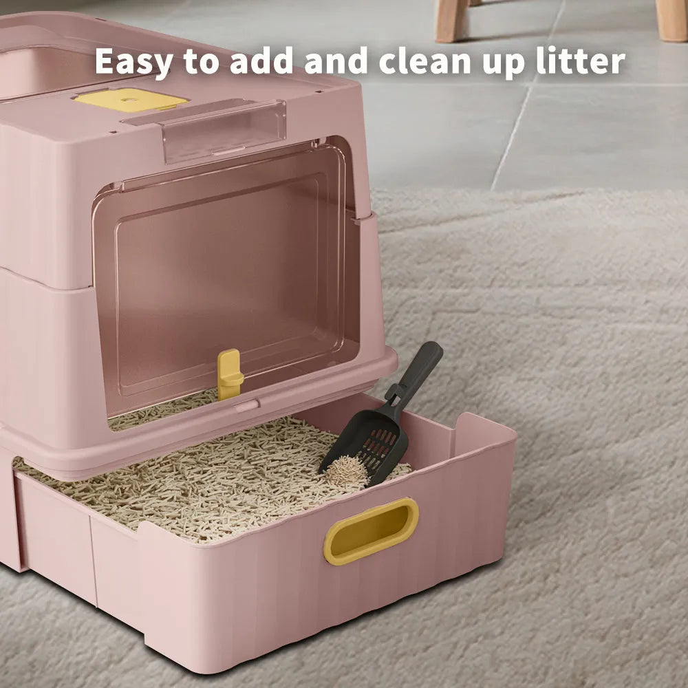Nova Mart dual opening fully enclosed cat litter box with front and top access for easy cleaning and odor control.