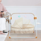 Electric baby cradle by Nova Mart with music, remote control, foldable bassinet for comfortable infant sleeping.