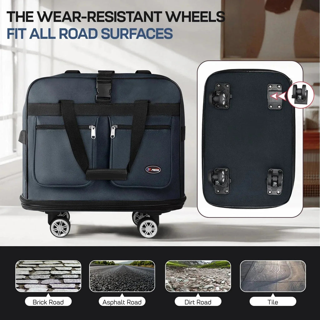 Foldable expandable Nova Mart rolling luggage bag in 30", 36", or 40" size, with wheels and handle for easy travel.