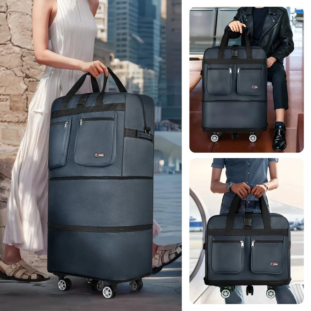 Foldable expandable Nova Mart rolling luggage bag in 30, 36, or 40 inches, with sturdy wheels and handle for travel.