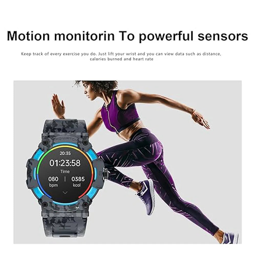 Nova Mart GPS SmartWatch with 1.39-inch TFT screen, Bluetooth 5.3, displaying fitness stats and notifications.